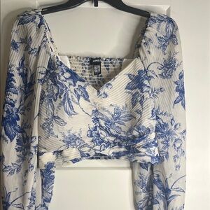 Express White and Blue Floral Blouse